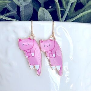 New Pink Kitten Cat Dangle Drop Earrings Cute Fun Pet Lover Gift Cartoon Animals